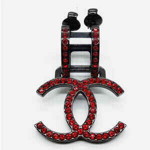 Extremely RARE! Chanel CC Coco Mark Clip-On Single Earring Black Reds Strass